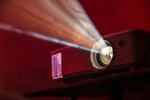 A projector with a beam of light