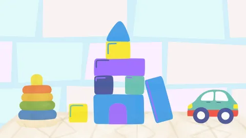 Cartoon of blocks and toys.