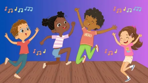 A cartoon of kids jumping