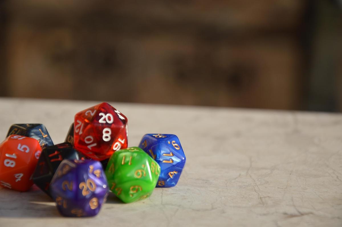 Dungeons and dragons dice on table