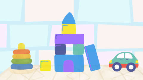Cartoon of blocks and toys.