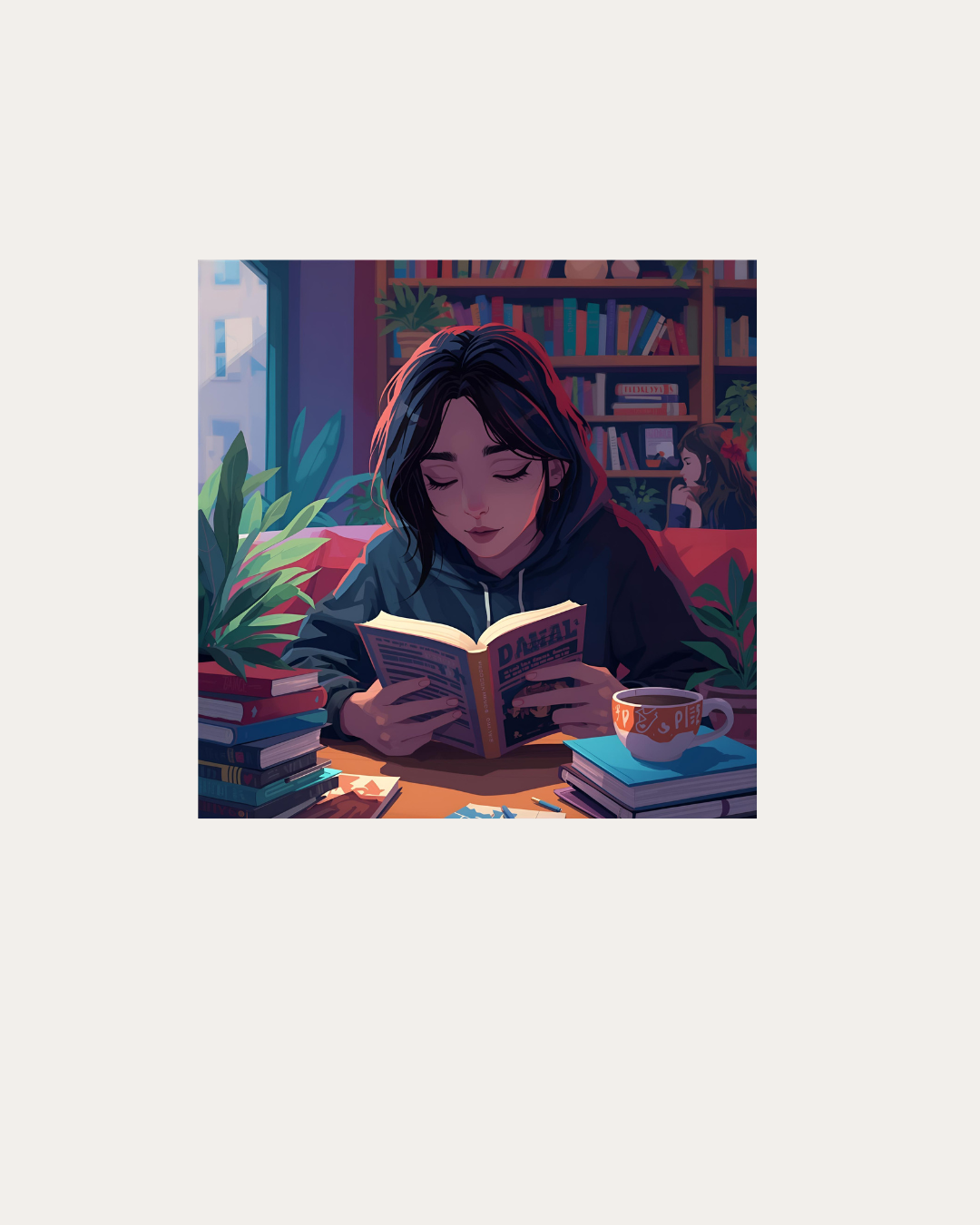 Graphic of a girl reading a book